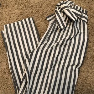NEW SHEIN tie waist grey white striped pants